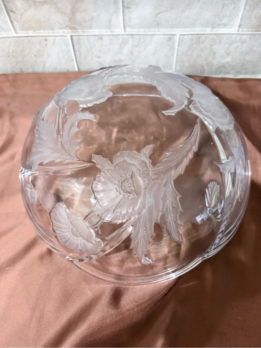 Vintage Savoir Vivre Japan Floral Poppy Frosted Crystal Glass Bowl